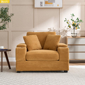 Luxury Design Single Striped Fabric Modular Storage Square Chaise Sofa with Ottoman Cup Holder for Living Apartment Use