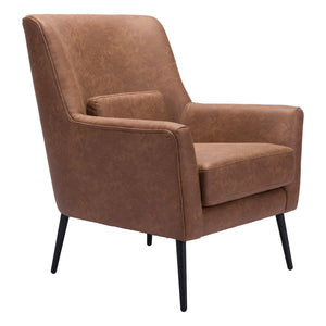 HMS 29 Brown and Black Faux Leather Arm Chair with Upholstered Toss Pillow Stylish Living Room Furniture