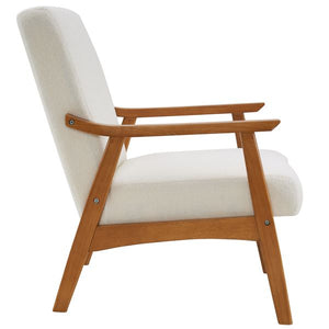 Solid Wood Single Indoor Lounge Chair with Creamy-White Teddy Velvet Armrest and Backrest