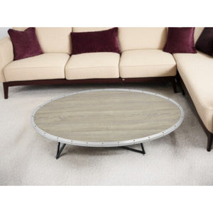 HMS 46\" Natural and Black Wood Round Abstract Coffee Table with Iron Modern Home Décor