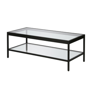 HMS 45 Clear and Black Glass and Steel Coffee Table with Practical Shelf