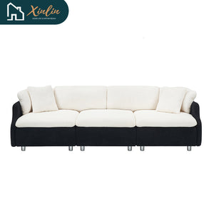 Modern 95.3-Inch Velvet Sofa With Two Throw Pillows Spacious and Comfortable Three-Seater Free Shipping