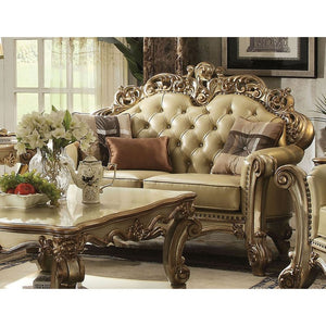 HMS 69 Ivory Chesterfield Loveseat with Toss Pillows 2-Seater Home Furniture for Living Room Apartment Washable Sponge Filled