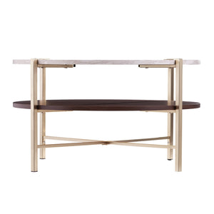 HMS 33 Solid Brass Coffee Table Handmade Wood and Metal Round Design