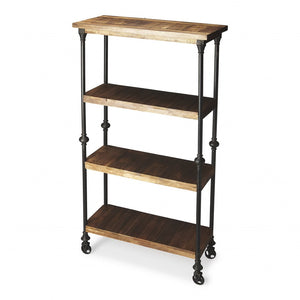 HMS 62 Brown Iron and Wood Three-Tier Bookcase Industrial Design Style Living Room Furniture for Home Office Book Storage