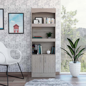 HMS 71 Three-Tier Bookshelf with Two Doors Foldable Living Room Furniture for Home Office Workshop Bedroom Application