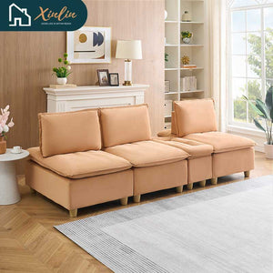 104\" Pumpkin Flannel 3-Seater Modular Sofa Fashion-Minimalist with Storage for Living Room or Outdoor Free Shipping US