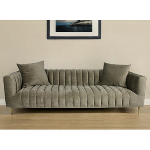 HMS 90 Sectional Sofa and Gold-Legged Toss Pillows Gray Brown Velvet with Sponge-Filled Sponge for Living Room Furniture
