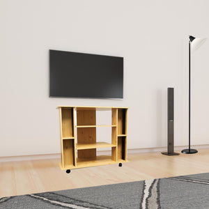 HMS 35 Luxury Modern Minimalist Open Shelving TV Stand Brown Wood Panel for Living Room or House Home Furniture