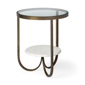 HMS 24\" White Glass Round End Table European Style Tea Table for Living Room Home Furniture with Wooden Base