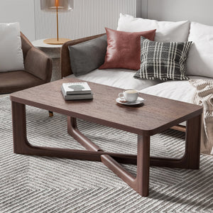 HMS 50 Walnut Solid Wood Farmhouse Coffee Table Cross Legs for Indoor Living Room Entry Dining Use Durable Movable Resin Set