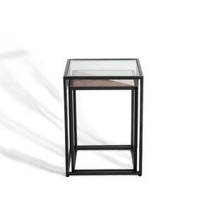 Set of Two Clear and Black Glass Nested Tables with Square Metal Frame HMS Coffee Tables