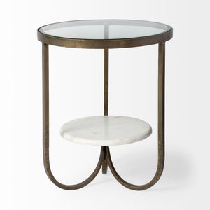HMS 24\" White Glass Round End Table European Style Tea Table for Living Room Home Furniture with Wooden Base