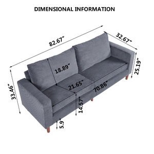 Grey Linen FCJ Convertible Sectional Sofa One Three Seat Extendable Home Furniture for Living Room Apartment Filled with Sponge