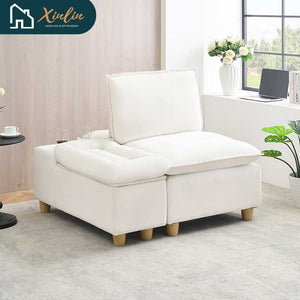 104\" Pumpkin Flannel 3-Seater Modular Sofa Fashion-Minimalist with Storage for Living Room or Outdoor Free Shipping US