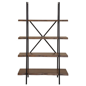 HMS 79 Four Tier Step Bookcase in Black and Brown Solid Wood and Metal Bookcase