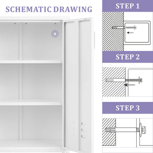 White Kitchen Pantry Storage Cabinet Tall Steel Cabinet Locker for Kitchen Living Room Dining Room