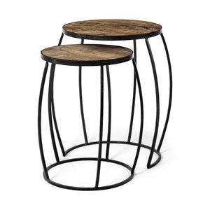 Set of Two 26\" Solid Wood Round End Tables in Black and Brown HMS Coffee Tables
