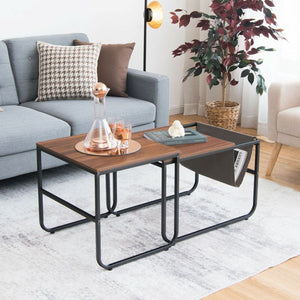 Set of 2 Nesting Coffee Tables with Practical Side Pocket for Living Room or Bedroom