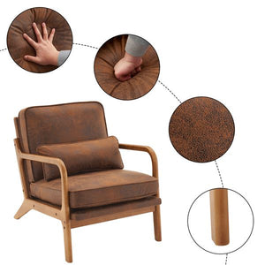Oak Upholstered Single Lounge Chair with Orange Armrest Indoor Orange Chaise Lounge