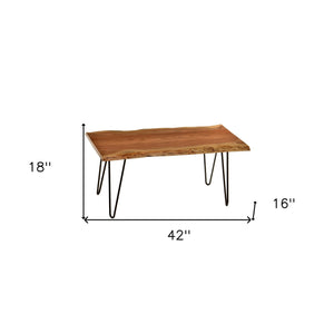 HMS 42\" Solid Wood and Iron Coffee Table in Natural and Black Premium Product Category