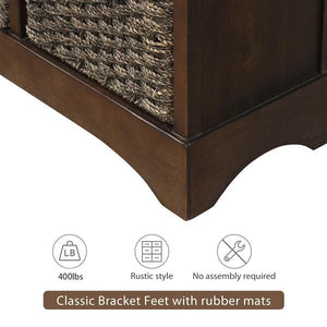 Espresso Rustic Dining/Living Room Storage Cabinet with Two Drawers and Four Classic Rattan Baskets