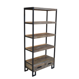 HMS 71 Brown Distressed Solid Wood Four-Tier Etagere Bookcase with Practical Two Drawers