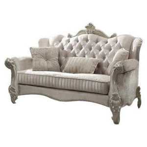 HMS 69 Ivory Chesterfield Loveseat with Toss Pillows 2-Seater Home Furniture for Living Room Apartment Washable Sponge Filled