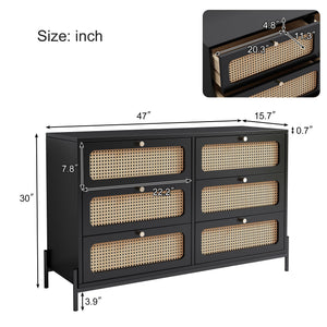 Solid Black Wooden Furniture for Living Room Table Top Rattan Wood Cabinet Closet for Farmhouse Hotel Hall Entry