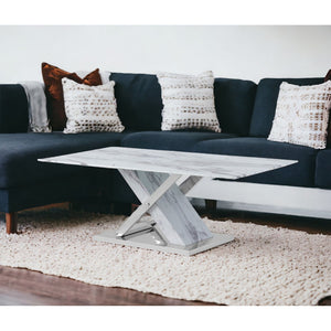 HMS 47\" White and Gray Glass and Steel Coffee/Tea Table with Living Room TV Stand Set Metal Frame Furniture