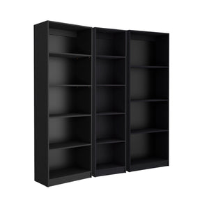 Set Three Traditional Five Tier Bookcase HMS Black Glass Bookshelf for Home Office Living Room Workshop Staircase Book Storage
