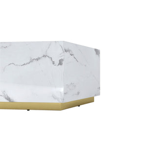 HMS 35 White and Gold Faux Marble Hexagon Drum Coffee Table