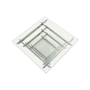 HMS 39\" Clear and Silver Glass Square Stainless Steel Coffee Table with Shelf Sleek Square Sled Design