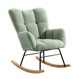 Modern Light Green Teddy Fabric Reclining Rocking Accent Chair for Home Office Nursery Living Room Bedroom-FCJ