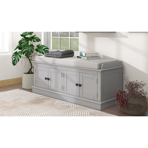 Storage Bench with 4 Doors and Adjustable Shelves, Shoe Bench with Removable Cushion for Living Room
