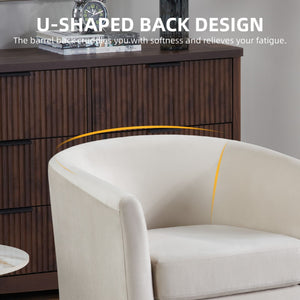 Modern White Velvet Accent Chair with Ottoman Sleek Barrel Armchair for Living Room or Bedroom