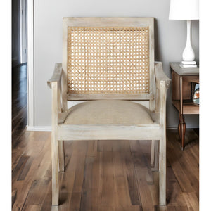 HMS 28\" Cream and Natural Fabric Distressed Arm Chair for Living Room