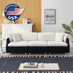 Modern 95.3-Inch Velvet Sofa With Two Throw Pillows Spacious and Comfortable Three-Seater Free Shipping