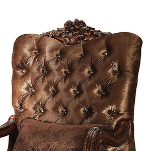 HMS 34\" Living Room Arm Chair in Golden Brown and Chocolate Velvet Tufted Design with Matching Toss Pillow