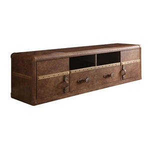 HMS 80 Traditional Luxury TV Stand Brown Leather Enclosed and Open Storage for Living Room Home Furniture