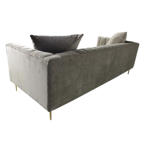 HMS 90 Sectional Sofa and Gold-Legged Toss Pillows Gray Brown Velvet with Sponge-Filled Sponge for Living Room Furniture