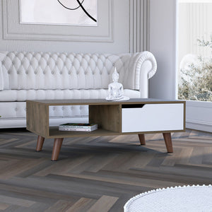 HMS 40\" Natural Dark Brown White Wood Rectangular Coffee Table with Shelf Multiple Color Options