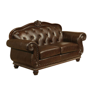 HMS 70 Espresso Faux Leather and Black Nailhead Love Seat Stylish Living Room Chair