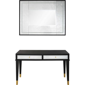 HMS 47\" Black and Silver Mirrored Wood and Glass Console Table with Two Drawers