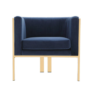 Manhattan Comfort Paramount Royal Blue Velvet Accent Armchair with Polished Brass for Living Room