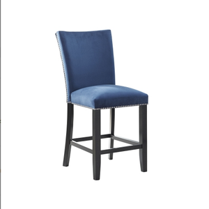 FCJ Camila Blue Velvet Counter Chair for Living Room