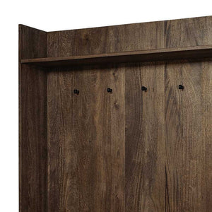 HMS Modern Cream Fabric Wrapped Seat Hall Tree Brown Wood Coat Rack with Storage for Home Living Room or Bedroom Furniture