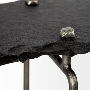HMS Contemporary Six Leg Console Table 17\" Black and Silver Slate Wood MDF Glass for Living Room or Hotel Bedroom Furniture