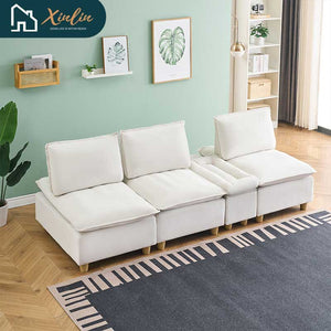 104\" Pumpkin Flannel 3-Seater Modular Sofa Fashion-Minimalist with Storage for Living Room or Outdoor Free Shipping US