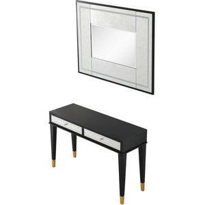 HMS 47\" Black and Silver Mirrored Wood and Glass Console Table with Two Drawers